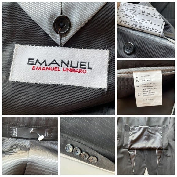Emanuel Ungaro Suit Blazer Jacket Black pinstripe Size 36S Formal Wool office - Picture 7 of 11